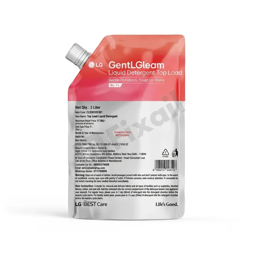 LG Washing Machine "GentLGleam" Liquid Detergent 2 Ltr. Refill Pouch (Top Load Washing Machine)