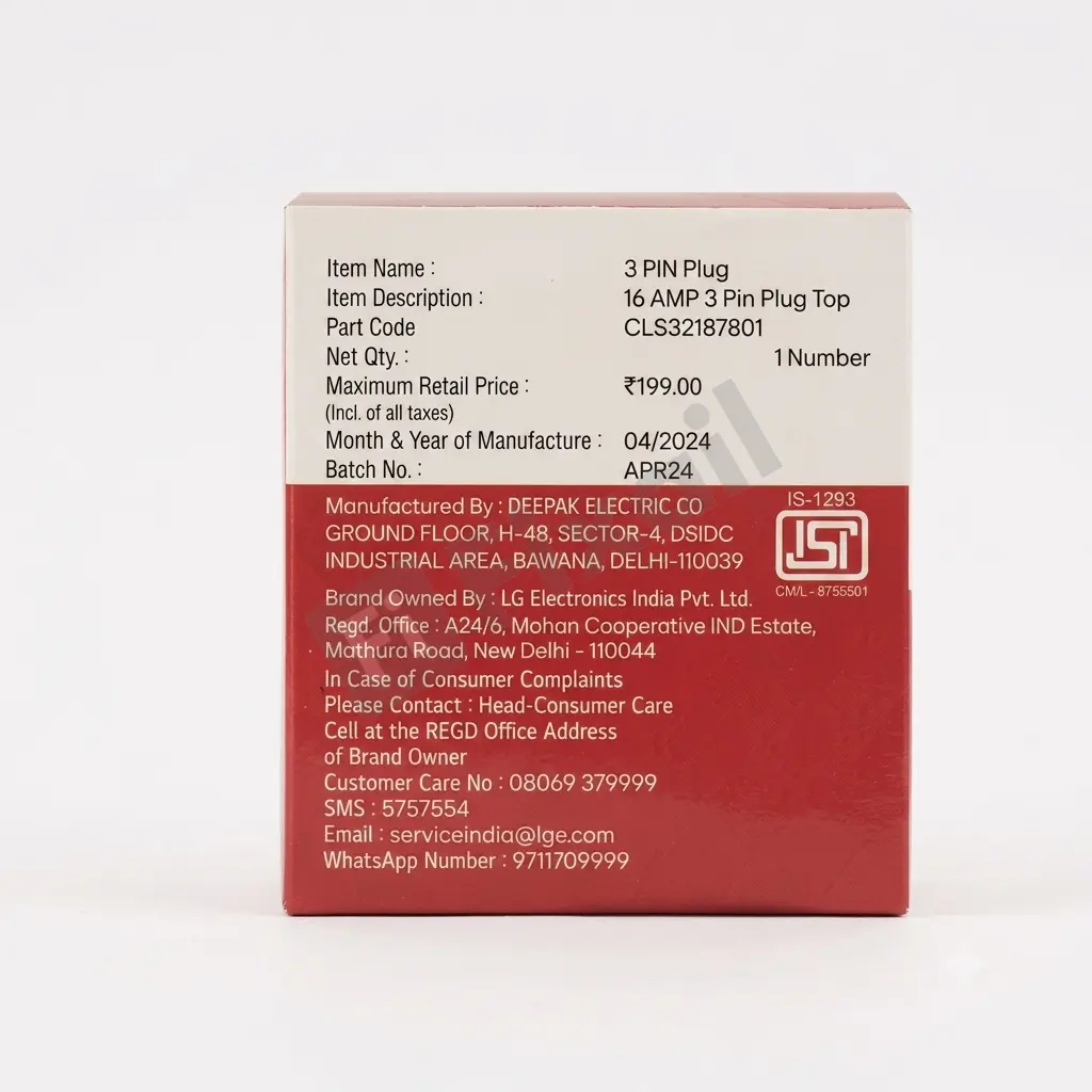 LG Air Conditioner 3-Pin Power Plug